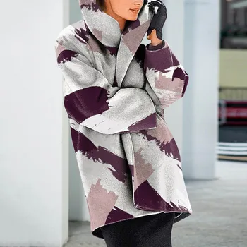Жена модерен зимна жилетка с дълъг ръкав, открит жилетка в контрастен цвят, ежедневното вълна палто, темпераментна тренч, корейската яке