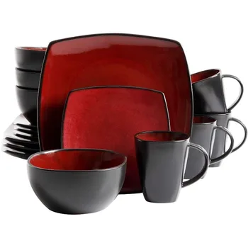 Комплект трапезария съдове Гибсън Soho Lounge Square от 16 теми - червена посуда