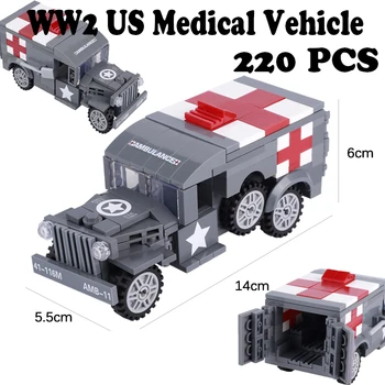 WW2 US Медицинска модел автомобил Строителни блокове Фигурки военни Войници Автомобил Армейски Войн Д-р Пистолет Оръжие MOC Тухли, Играчки, Подаръци