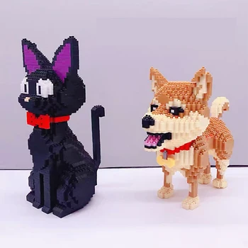 Животинският свят е Черна Котка Куче С Лък за домашни любимци 3D Модел DIY Мини Диамантени блокове Тухли Строителна играчки за детски подаръци