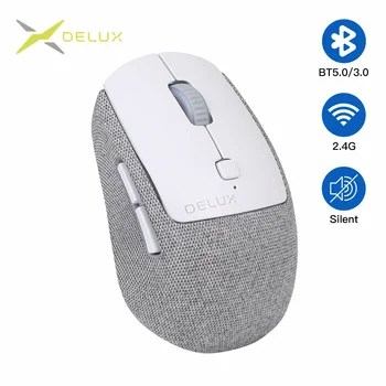Тиха безжична мишка Delux M520DB БТ 5,0 3,0 + 2,4 Ghz, многорежимные мини-мишка със сменен текстил калъф за компютър