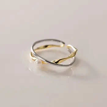 FoYuan сребрист цвят, корейската версия, Выдолбленное перлена пръстен, Ins, изчистен и стръмен геометричен прическа висок клас, бижута