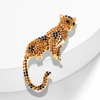 Дамски модни Преливащи се цветове кристални Сладки леопардовые брошки За жени, луксозни Игли от сплав с Жълто злато с животни
