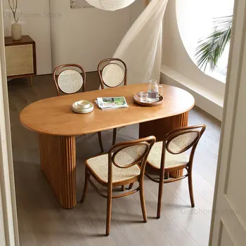 Японски маси от ратан Кухня, Модерен Дизайнерски Правоъгълна маса за Хранене от масивно дърво Nordic Home Маси за престой В семейството на Мебели