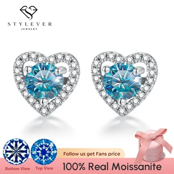 Stylever 0,5 Каратный диамант Муассанит Необичайни обеци-карамфил Love Heart Halo за жени от 925 сребро, луксозни сватбени бижута