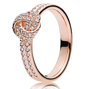 Нов Любовен възел от Розово злато с хрустальным пръстен за пръстени от сребро 925 проба Женски подарък за Парти Европа направи си САМ Бижута
