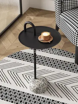 ЕЙ Bowler Метална масичка за кафе от скандинавския гранит, ъглов диван за хола, удобен мобилен малка кръгла маса